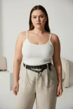 Plus Size Black Women's Belt with Multi-Layer Chain and Stud Detail - SH621 - Image 4