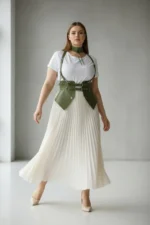 Plus Size Khaki Women's Leather Corset Style with Belt and Shoulder Straps - SH622 - Image 2