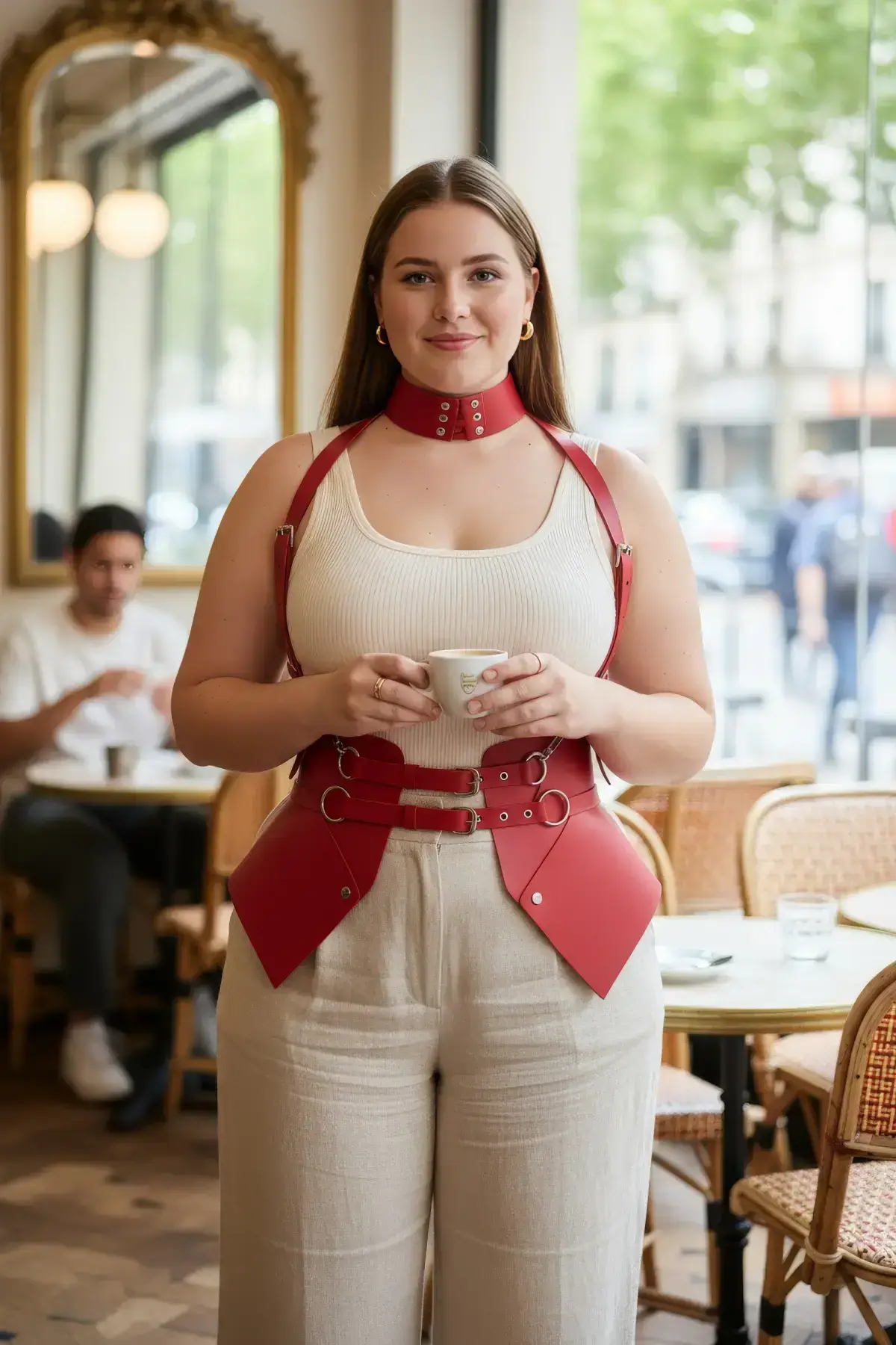 Plus Size Red Women's Belt Corset Design with Strappy Harness Detail - SH622