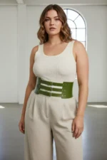 Plus Size Khaki Women's Belt Corset Style Three Buckle Wide Leather - SH624 - Image 2