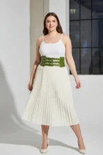 Plus Size Khaki Women's Belt Corset Style Three Buckle Wide Leather - SH624 - Image 3