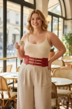 Plus Size Red Women's Belt with Three Buckles and Thick Corset Detail - SH624