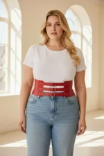 Plus Size Red Women's Belt with Three Buckles and Thick Corset Detail - SH624 - Image 3