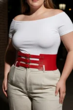 Plus Size Red Women's Belt with Three Buckles and Thick Corset Detail - SH624 - Image 5