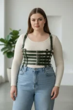 Plus Size Khaki Women's Belted Shoulder Strap Leather Corset Style Wide Accessory - SH630 - Image 2