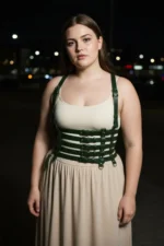 Plus Size Khaki Women's Belted Shoulder Strap Leather Corset Style Wide Accessory - SH630 - Image 4