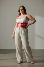 Plus Size Red Women's Belt, Multi-Strap Leather Bodysuit - SH630 - Image 2