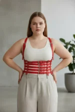 Plus Size Red Women's Belt, Multi-Strap Leather Bodysuit - SH630 - Image 3