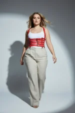 Plus Size Red Women's Belt, Multi-Strap Leather Bodysuit - SH630 - Image 4