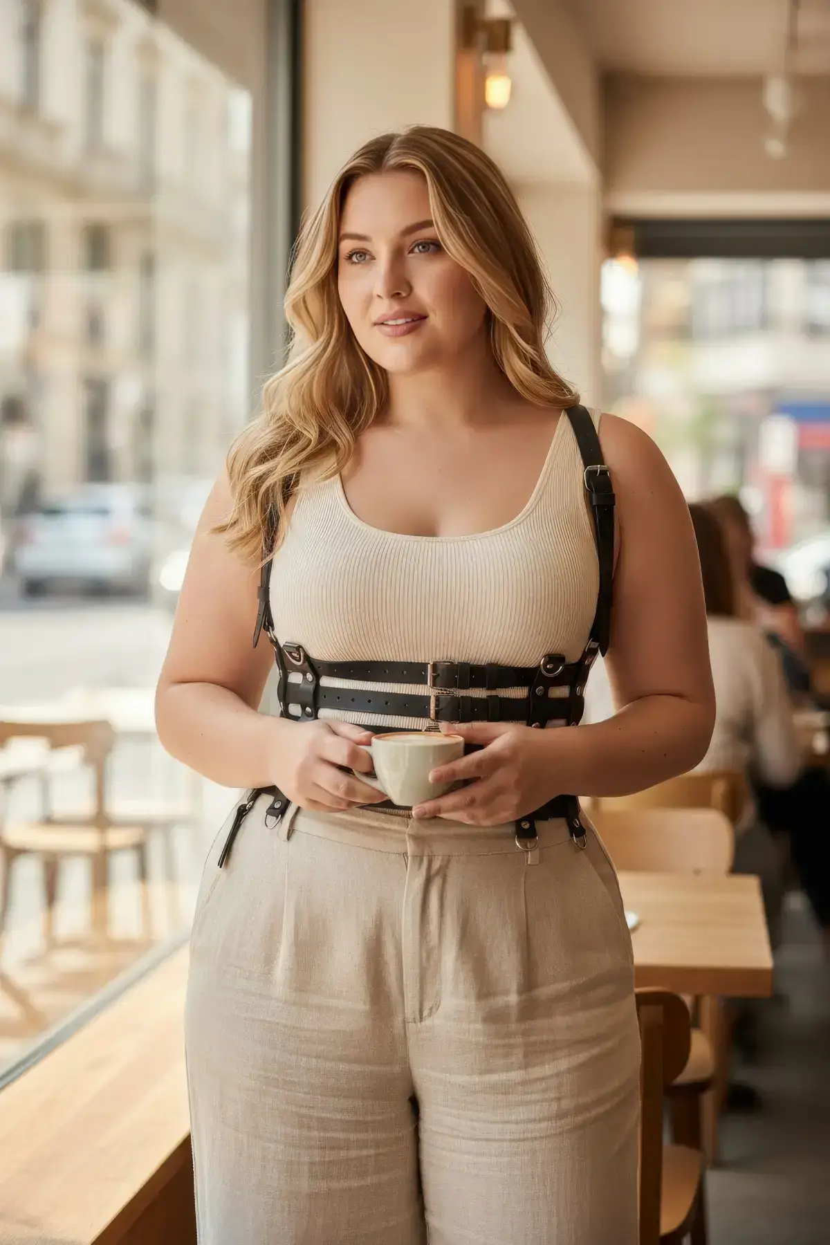 Plus Size Black Women's Leather Body Harness Corset Style - SH630