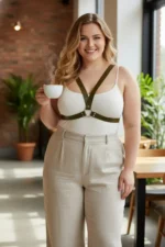 Plus Size Khaki Women's Leather Belt Harness with Ring Detail Body Accessory - SH633
