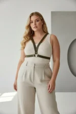 Plus Size Khaki Women's Leather Belt Harness with Ring Detail Body Accessory - SH633 - Image 2