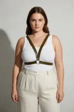 Plus Size Khaki Women's Leather Belt Harness with Ring Detail Body Accessory - SH633 - Image 5