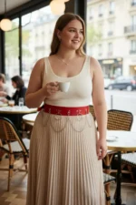 Plus Size Red Women's Belt with Chain Detail, Thick Waist Accessory - SH639