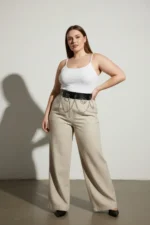 Plus Size Black Women's Belt with Chain and Ring Detail, Leather Look - SH639 - Image 2