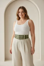Plus Size Khaki Women's Thick Belt with Double Row Eyelet Detail - SH641 - Image 2