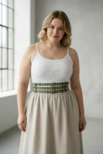 Plus Size Khaki Women's Thick Belt with Double Row Eyelet Detail - SH641 - Image 3