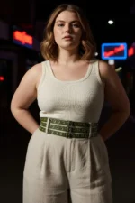 Plus Size Khaki Women's Thick Belt with Double Row Eyelet Detail - SH641 - Image 5