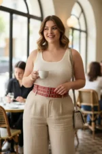 Plus Size Red Women's Belt, Thick Leather Waist Accessory with Multiple Buckles - SH641