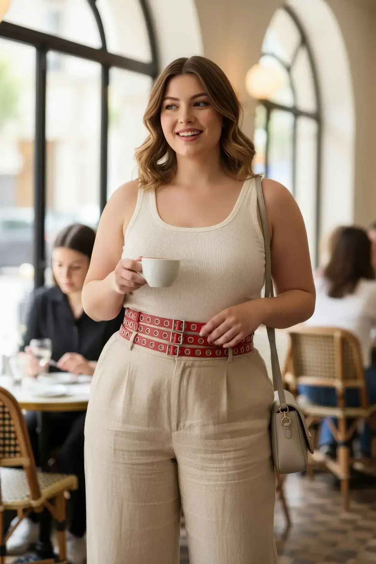 Plus Size Red Women's Belt, Thick Leather Waist Accessory with Multiple Buckles - SH641