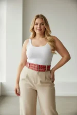 Plus Size Red Women's Belt, Thick Leather Waist Accessory with Multiple Buckles - SH641 - Image 2