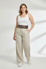 Plus Size Dark Brown Women's Wide Belt with Three Rows of Metal Eyelets - SH641 - Image 2