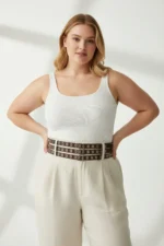 Plus Size Dark Brown Women's Wide Belt with Three Rows of Metal Eyelets - SH641 - Image 3