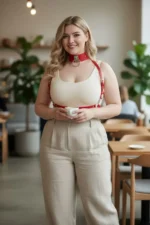 Plus Size Red Women's Leather Harness with Metal Ring Detail - SH644