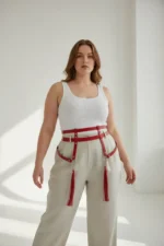 Plus Size Red Women's Leather Garter Belt with Tassel Detail - SH645 - Image 2