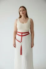 Plus Size Red Women's Leather Garter Belt with Tassel Detail - SH645 - Image 3