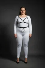 Plus Size Black Women's Leather Harness Set with Ring Detail Fantasy Body Accessory - SH651 - Image 4