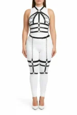 Plus Size Black Women's Harness Set with Chain Detail, Full Body Leather Accessory - SH698 - Image 2