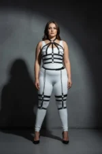 Plus Size Black Women's Harness Set with Chain Detail, Full Body Leather Accessory - SH698 - Image 4