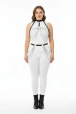 Plus Size Black Women's Harness Set with Chain Detail, Leather Fancy Accessory - SH701