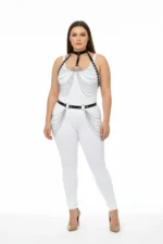 Plus Size Black Women's Harness Set with Chain Detail, Leather Fancy Accessory - SH701 - Image 2