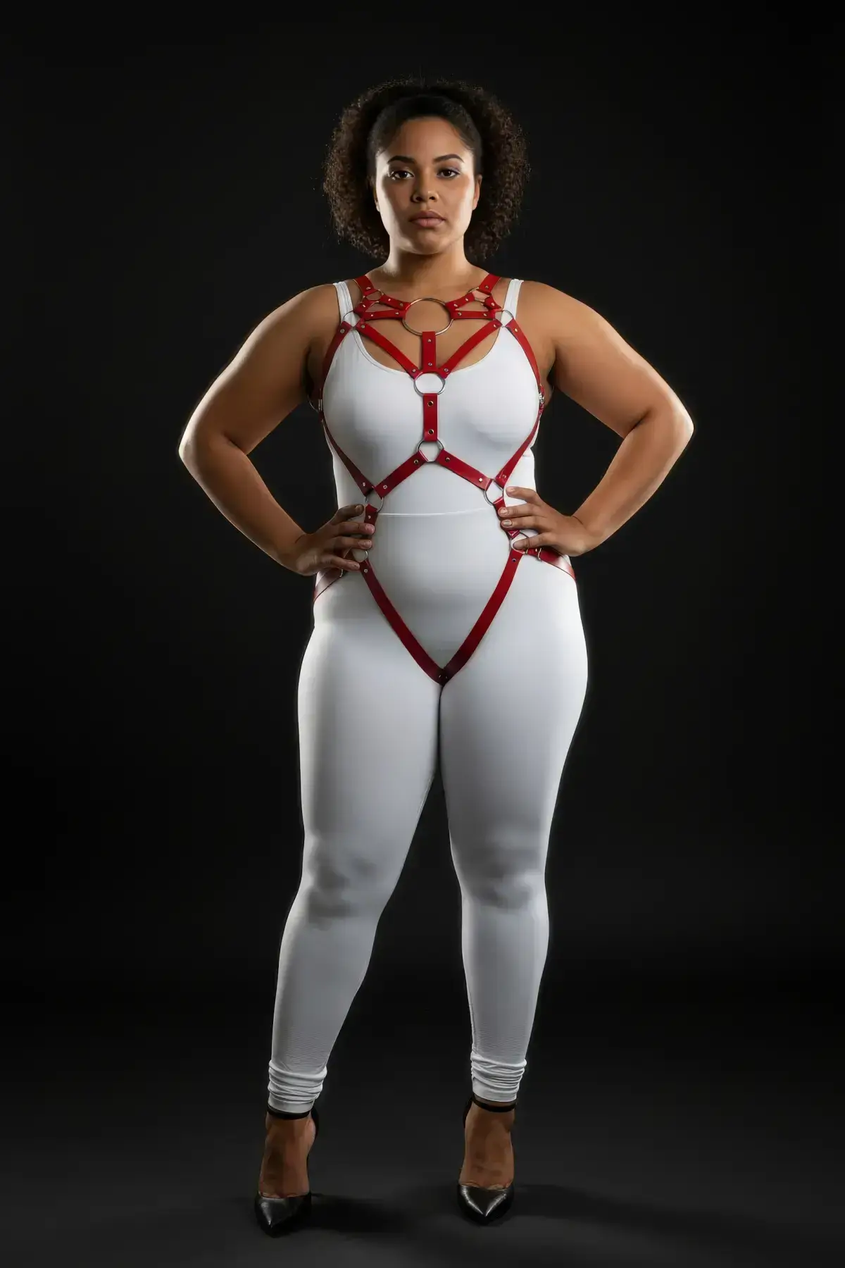 Plus Size Red Women's Harness Set with Ring Detail Leather Fantasy Accessory - SH706
