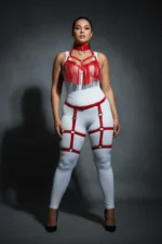 Plus Size Red Women's Leather Harness Set with Tassel Detail and Garter Belt - SH715 - Image 4
