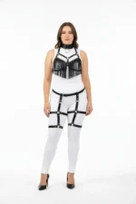 Plus Size Black Women's Harness Set with Tassels, Leather-Look Garter, Fantasy Accessory - SH715