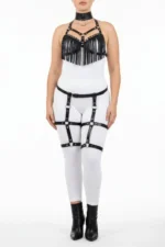 Plus Size Black Women's Harness Set with Tassels, Leather-Look Garter, Fantasy Accessory - SH715 - Image 2