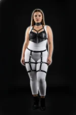 Plus Size Black Women's Harness Set with Tassels, Leather-Look Garter, Fantasy Accessory - SH715 - Image 3