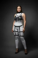 Plus Size Black Women's Harness Set with Tassels, Leather-Look Garter, Fantasy Accessory - SH715 - Image 4