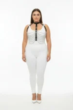 Plus Size Black Women's Harness Set with Chain and Ring Detail, Leather Body Accessory - SH721 - Image 2