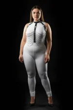 Plus Size Black Women's Harness Set with Chain and Ring Detail, Leather Body Accessory - SH721 - Image 3