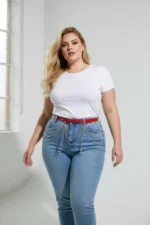 Plus Size Red Women's Leather Belt with Chain Detail Outfit Accessory - SH729 - Image 3