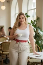 Plus Size Red Women's Belt with Chain and Ring Detail, Leather Look - SH731