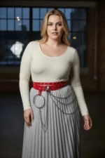 Plus Size Red Women's Belt with Chain and Ring Detail, Leather Look - SH731 - Image 5