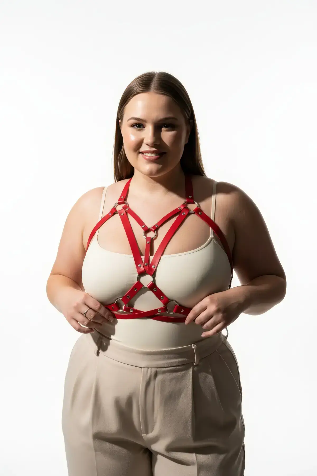 Plus Size Red Women's Belt Corset Style with Metal Ring Detail - SH744