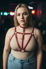 Plus Size Red Women's Leather Harness Body Accessory with Belt and Ring Detail - SH747 - Image 5