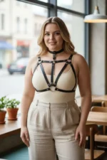 Plus Size Black Women's Leather Belt Body Accessory with Choker Detail - SH747