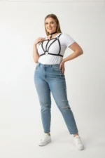 Plus Size Black Women's Leather Belt Body Accessory with Choker Detail - SH747 - Image 2